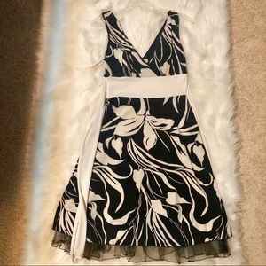 A-Line White & Black Pattern Dress